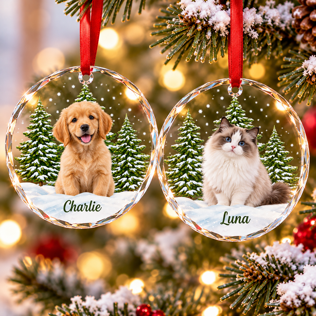 Personalized Pet Christmas Ornament – Custom Dog & Cat Photo Circle Glass Ornament, Pet Lover Gift Main Image