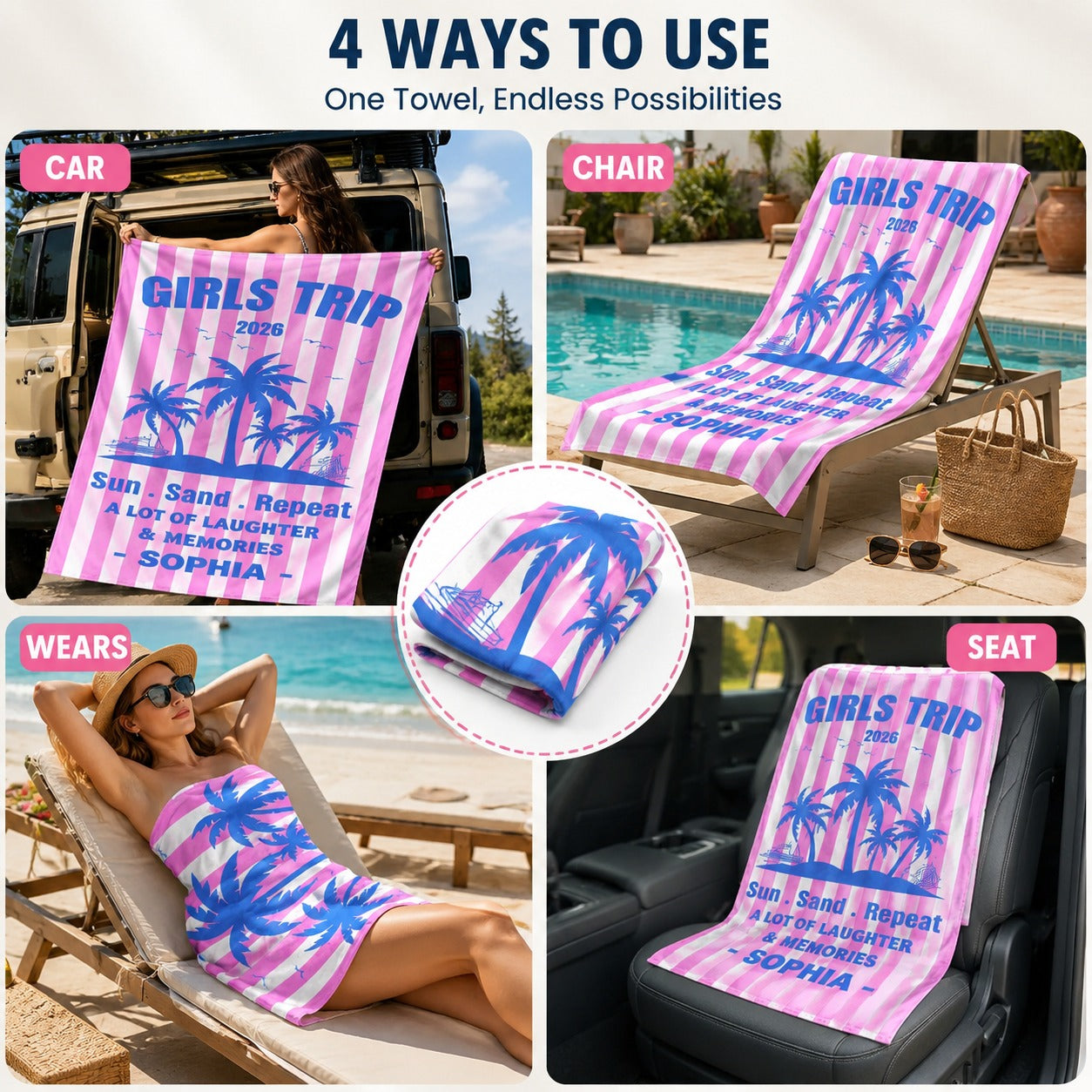 Hot Summer Girls Trip, Personalized Beach Towel