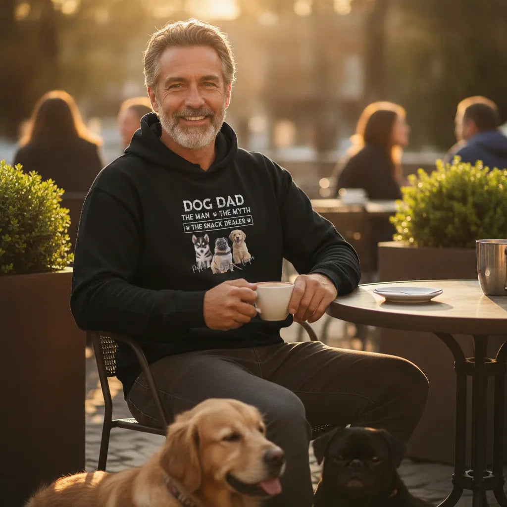Personalized Dog Dad Photo & Name Unisex Hoodie – Custom 1–3 Pet Images Gift