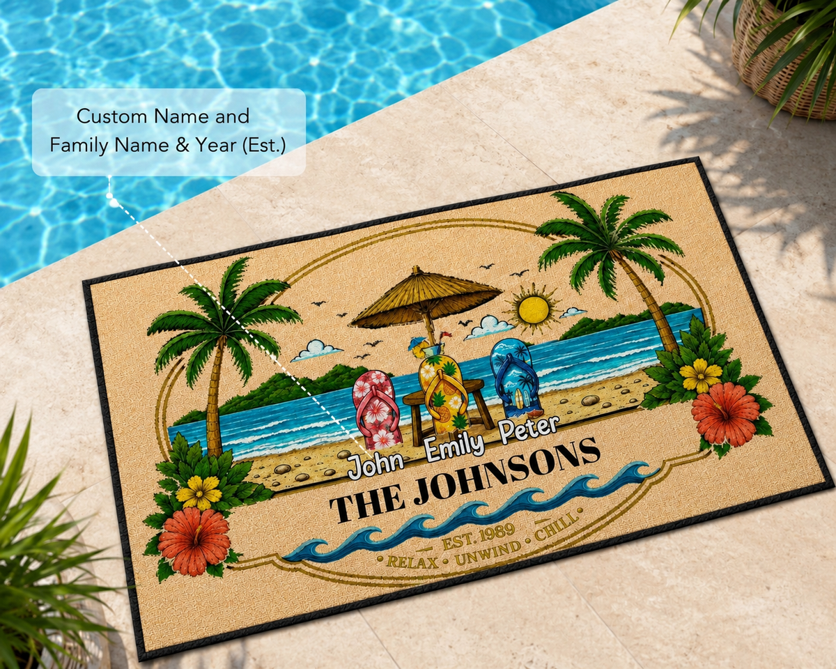 Custom Poolside Shaped Doormat - Personalized Summer Vacation And Travel Gifts For Mom, Dad, Brother, Sister, Kids - Endless Summer