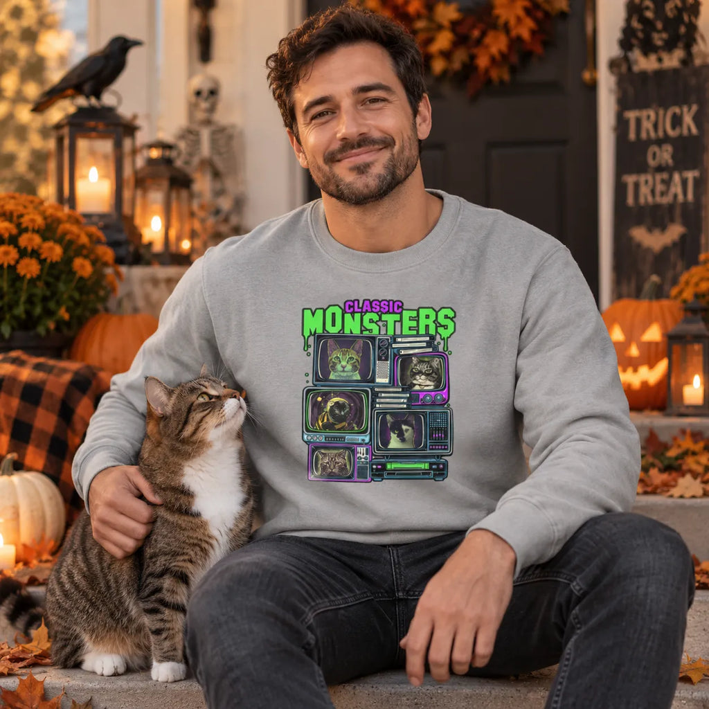Custom Pet Halloween Sweatshirt – Personalized Dog & Cat Photo Crewneck, Halloween Gift for Pet Lovers