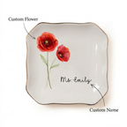 Personalized Jewelry Dish with Birth Flower & Custom Name