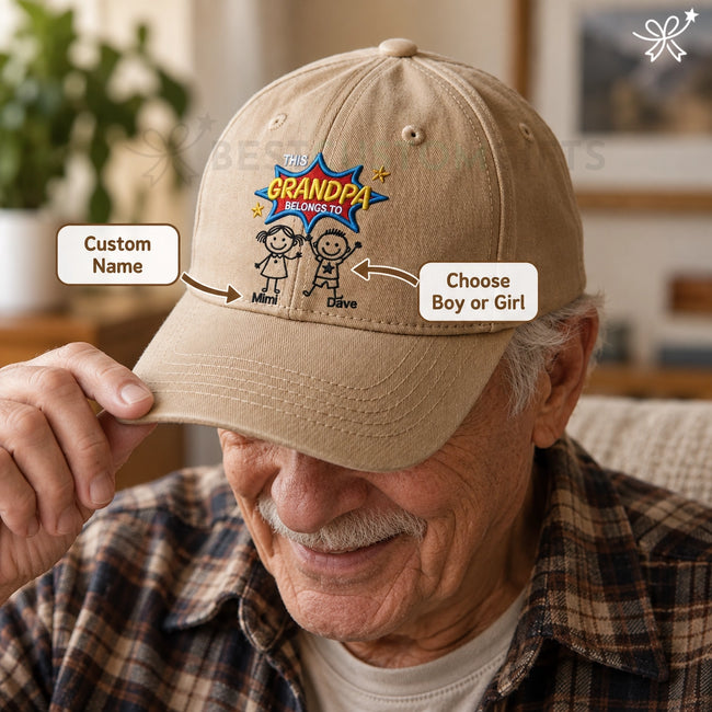 This Grandpa Belongs To Us Baseball Cap, Heartwarming Custom Gift For Grandpa Hover Image