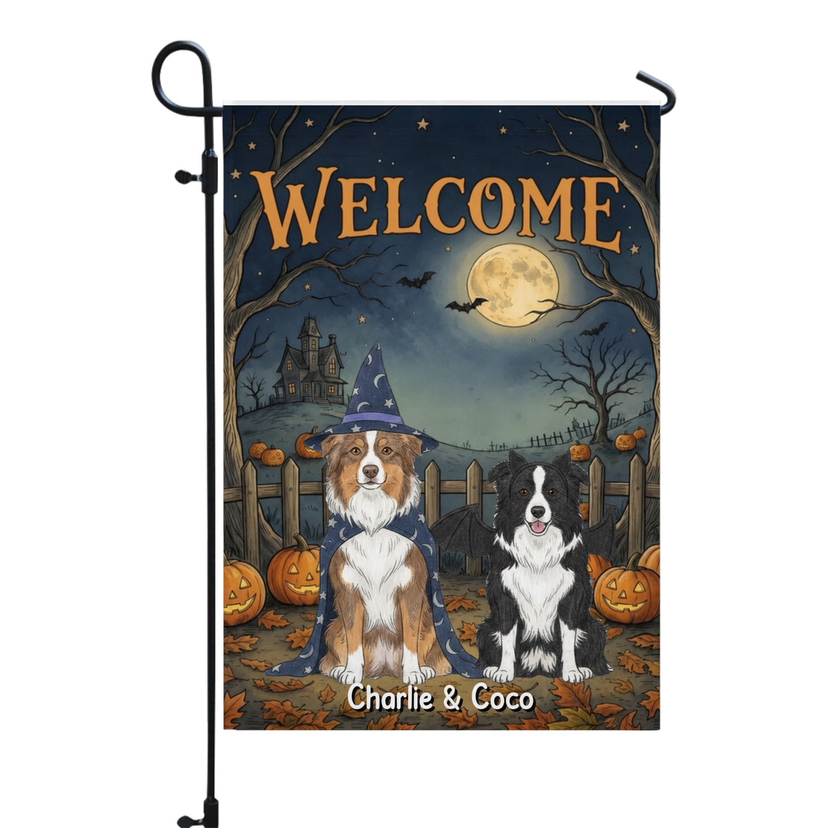 Dog Cat Halloween Night Custom Photo Dog - Personalized Garden Flag - Halloween Gift For Dog Mom, Cat Mom