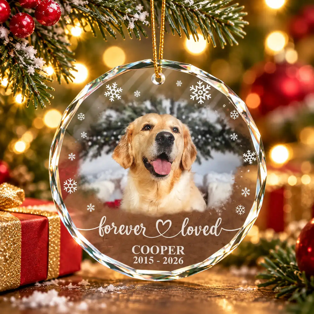 Personalized Christmas Ornament – Custom Pet Memorial Dog & Cat Photo Glass Ornament, Forever Loved Gift