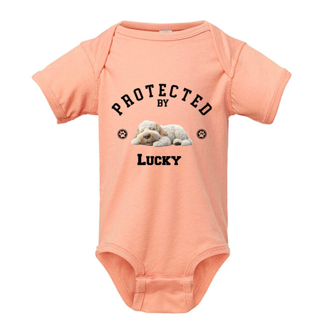 Protected By Dog New Style - Personalized Baby Onesie Main Image
