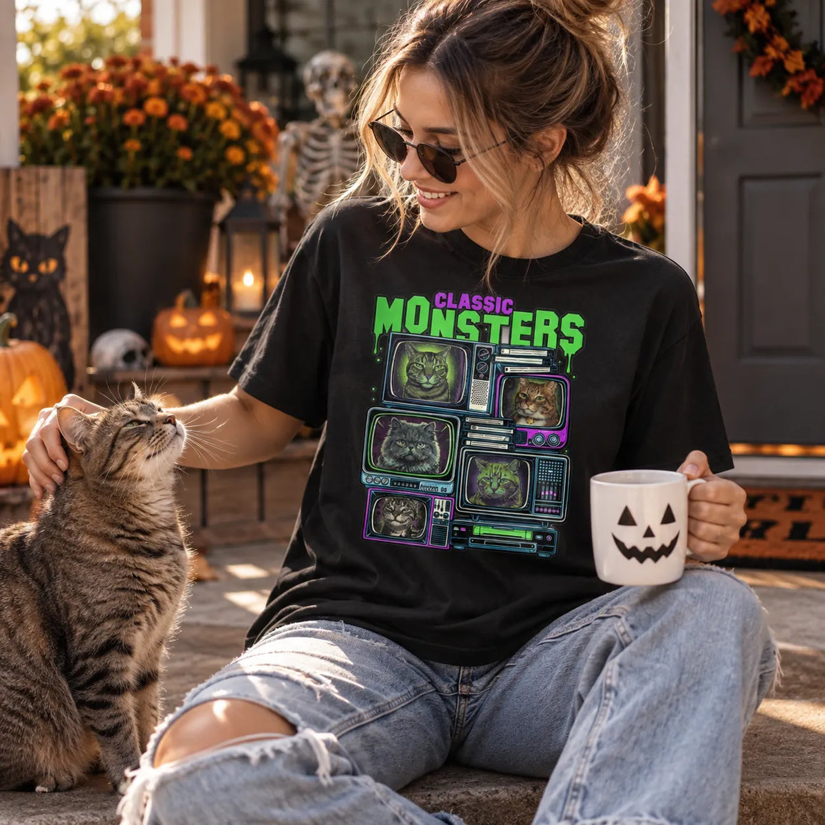 Custom Pet Halloween T-Shirt – Personalized Dog & Cat Photo Shirt, Halloween Pet Tee, Spooky Season Gift