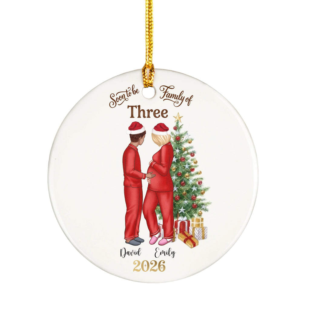 Soon to be Family of 3 Christmas Ornament, Personalized Pregnancy Ornament, Baby Announcement Ornament, Expecting Parents Gift