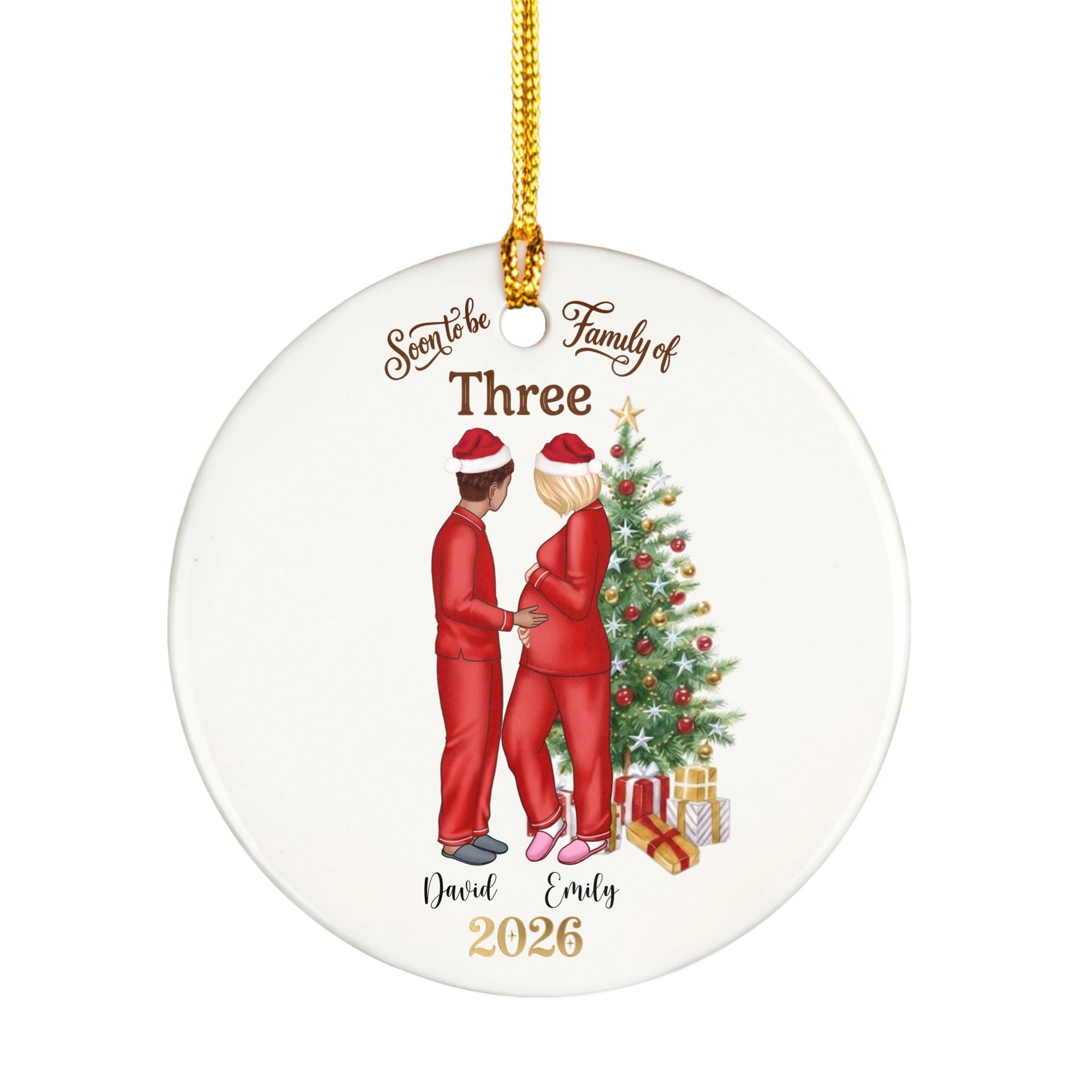 Soon to be Family of 3 Christmas Ornament, Personalized Pregnancy Ornament, Baby Announcement Ornament, Expecting Parents Gift