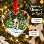 Personalized Pet Memorial Christmas Ornament – Custom Dog & Cat Photo Heart-Shaped Glass Ornament, Pet Lover Gift