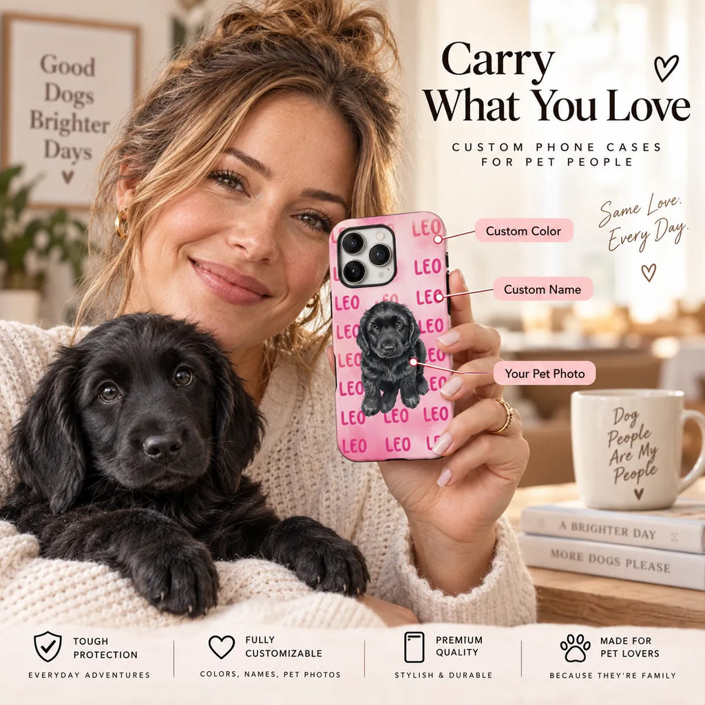 Custom Phone Case – Personalized Pet Portrait & Name, Watercolor Pet Photo Case, Gift for Pet Lovers