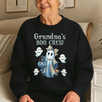 Grandma's Boo Crew Retro Halloween Blue Denim Ghost Personalized Sweatshirt, Spooky Sweatshirt for Grandma, Mom