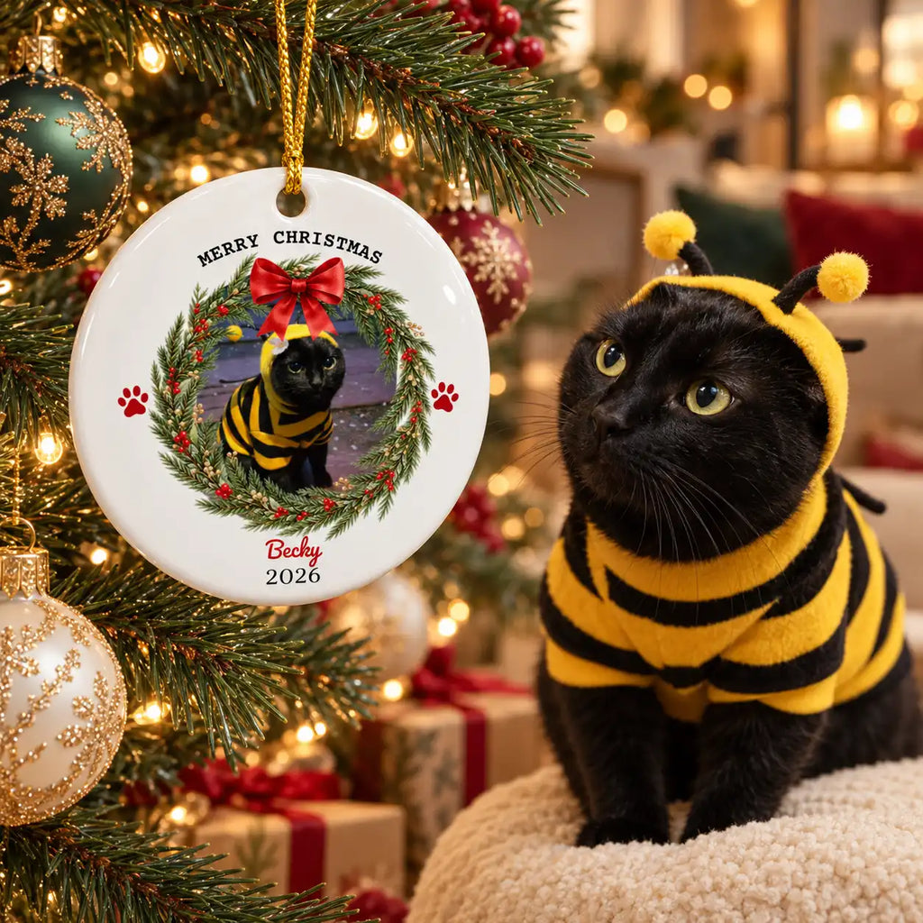 Personalized Pet Christmas Ornament – Custom Dog & Cat Photo Ceramic Ornament