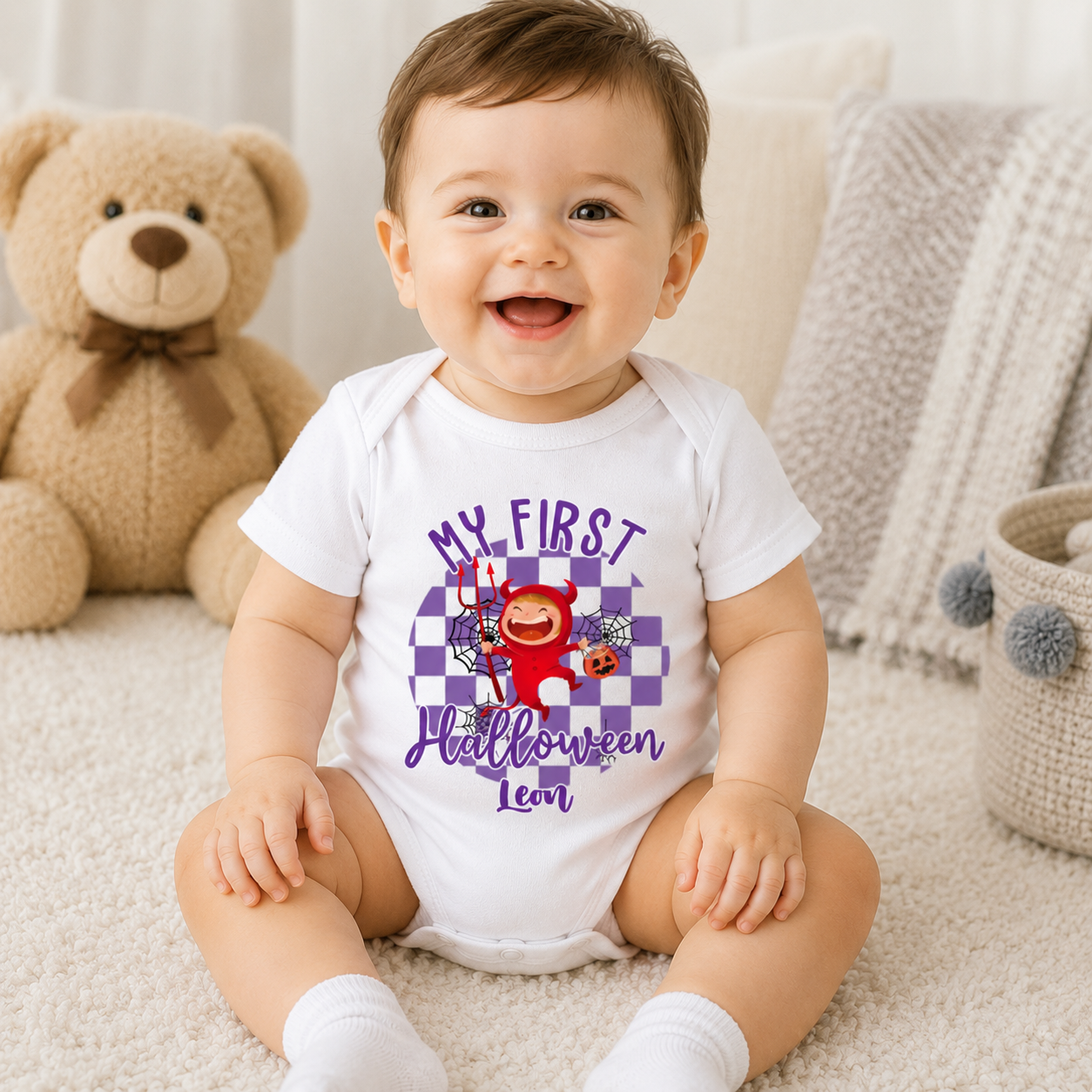 Personalized My First Halloween Baby Bodysuit, Custom Name Baby First Halloween Outfit