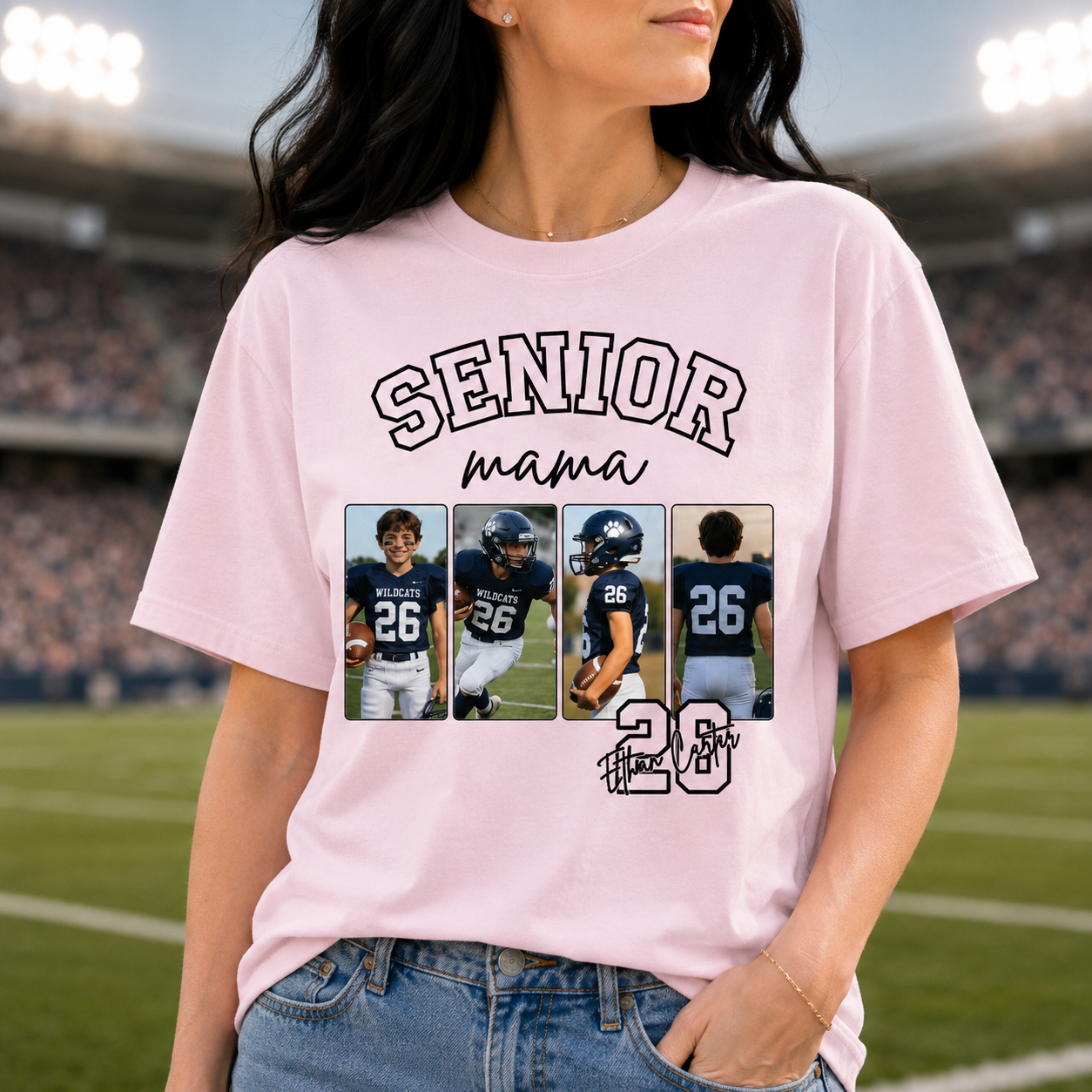 Personalized Game Day Shirt with Photos, Senior Mama Sports Mom Shirt, Custom Football Mom Shirt with Player Name & Jersey Number
