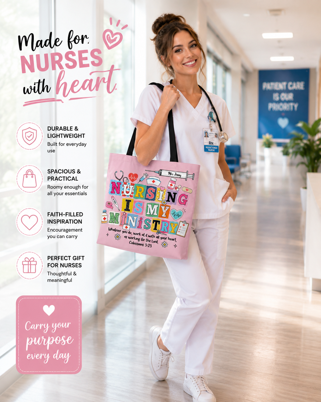 Nursing Is My Ministry - Personalized Lined Tote Bag