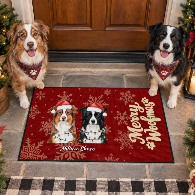 Dog Lover Gifts, Custom Pet Gifts, Personalized Pet Gifts, Pet Memorial Gifts- Merry Paws Doormat Hover Image