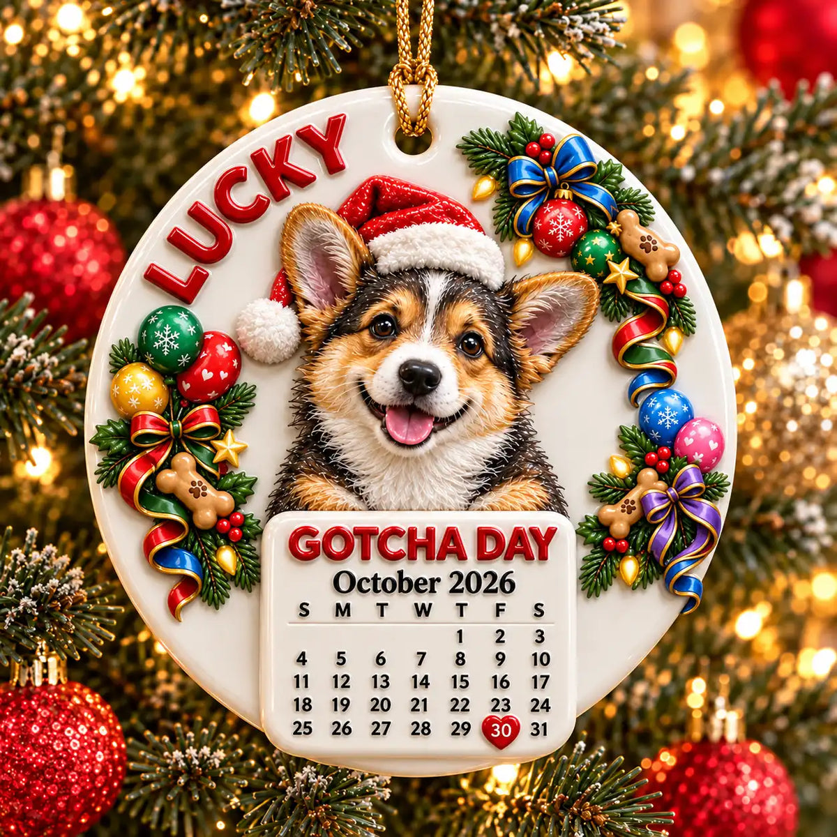Personalized Dog Ornament with Photo, Name & Adoption Date - Gotcha Day Calendar Keepsake