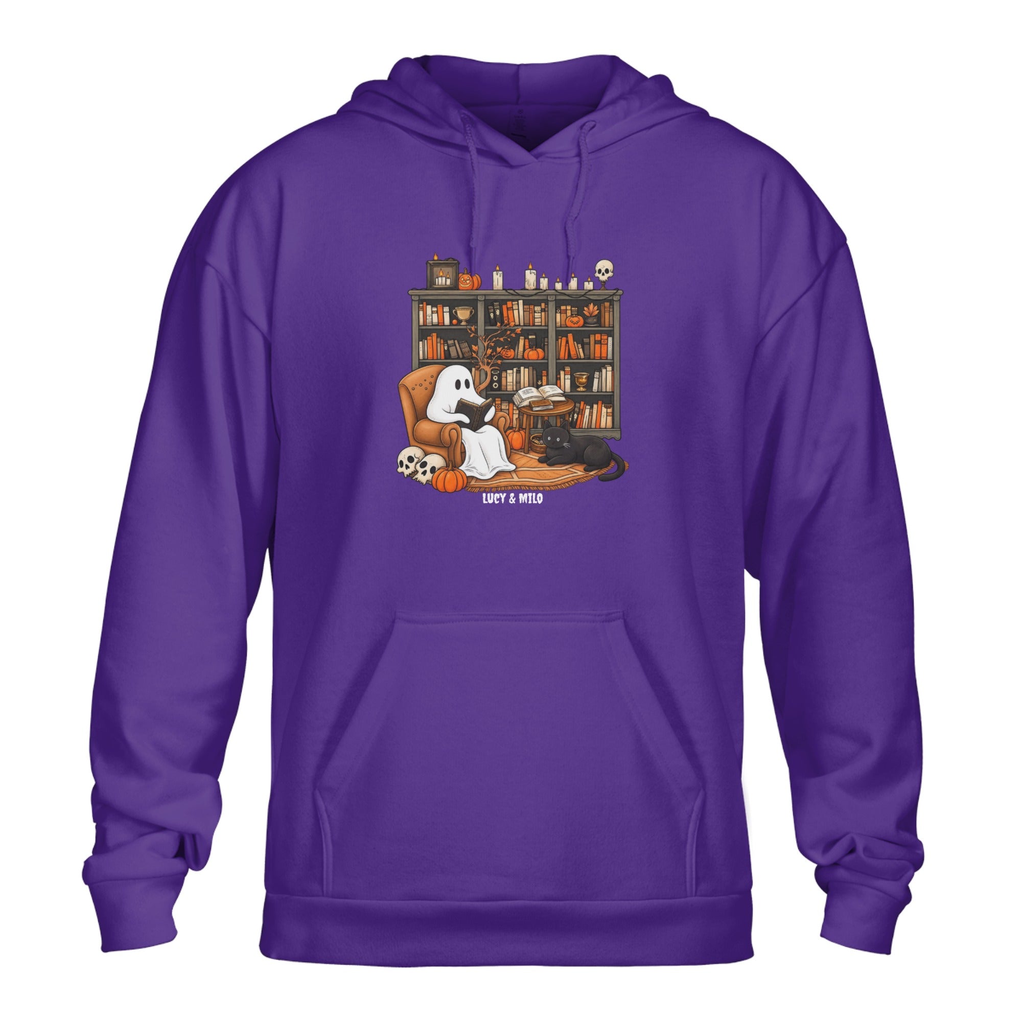 Halloween Ghost Reading Books With Black Cat Unisex Hoodie