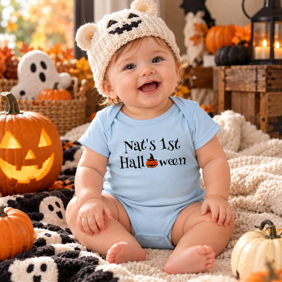 Baby’s First Halloween Bodysuit – Personalized Pumpkin Baby Onesie, Custom Name Halloween Outfit