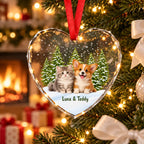 Personalized Pet Memorial Christmas Ornament – Custom Dog & Cat Photo Heart-Shaped Glass Ornament, Pet Lover Gift