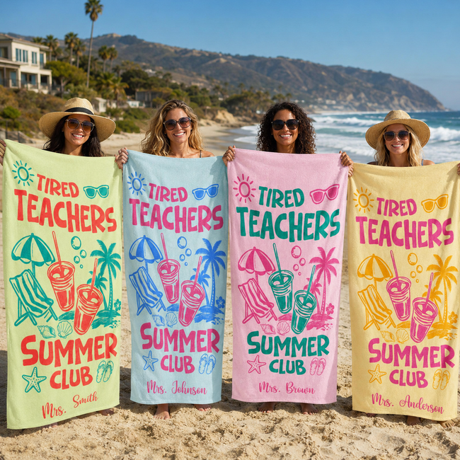 Tired Teachers Summer Club - Personalized Beach Towel Main Image