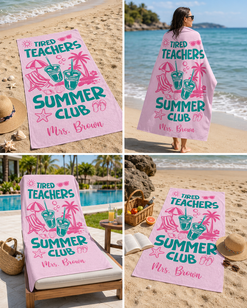 Tired Teachers Summer Club - Personalized Beach Towel