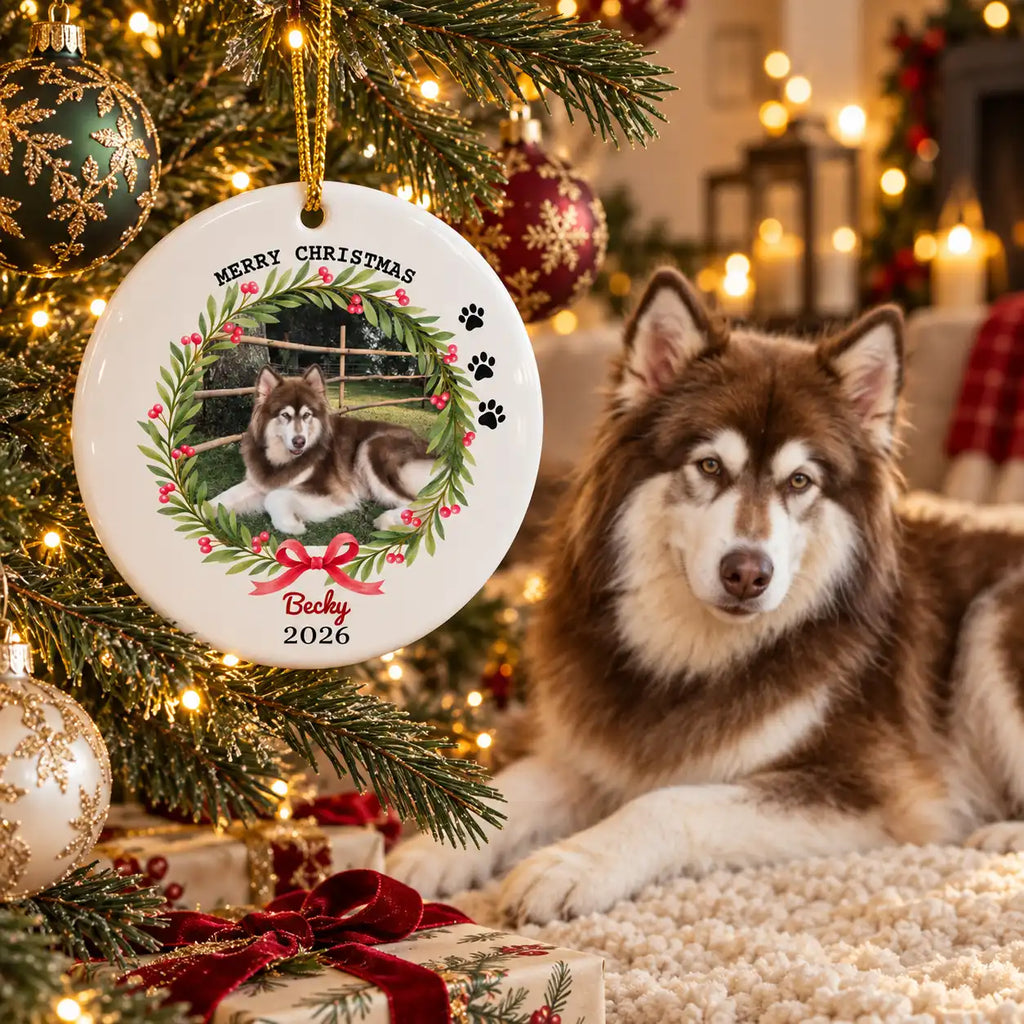 Personalized Pet Christmas Ornament – Custom Dog & Cat Photo Ceramic Ornament
