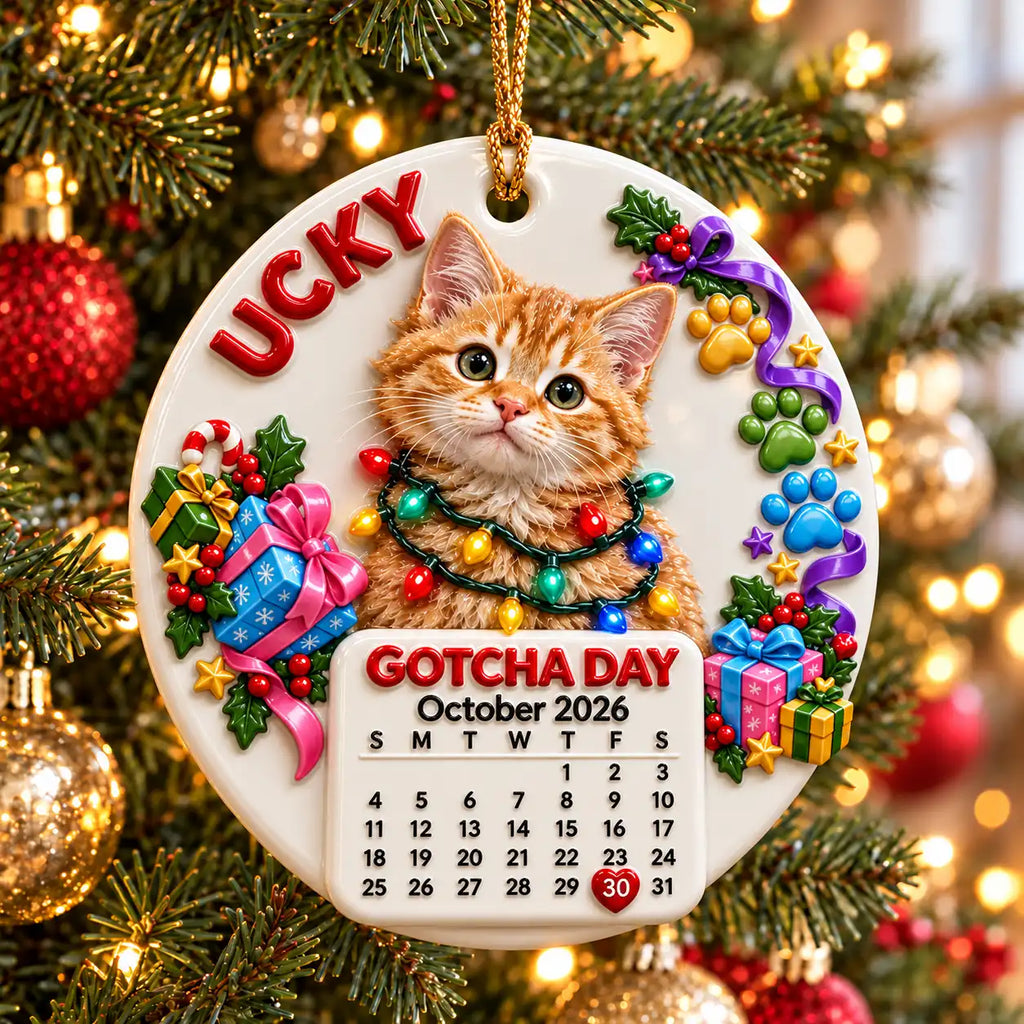 Personalized Dog Ornament with Photo, Name & Adoption Date - Gotcha Day Calendar Keepsake
