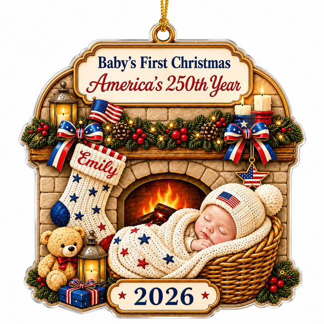 Custom First Christmas Acrylic Ornament - Christmas Gifts For New Moms, New Dads, New Parents Main Image