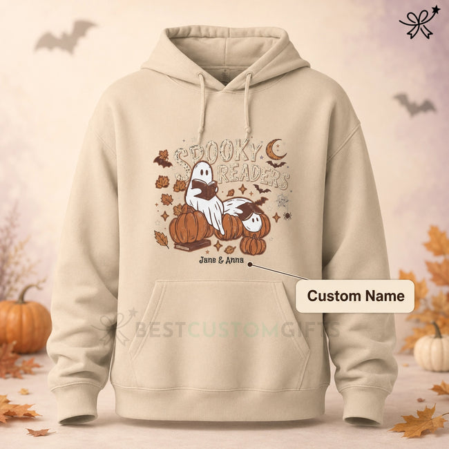 Book Lover Gifts, Presents for Readers, Gifts for Readers- Spooky Readers Book Custom Name Unisex Hoodie Main Image