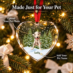 Personalized Pet Memorial Christmas Ornament – Custom Dog & Cat Photo Heart-Shaped Glass Ornament, Pet Lover Gift