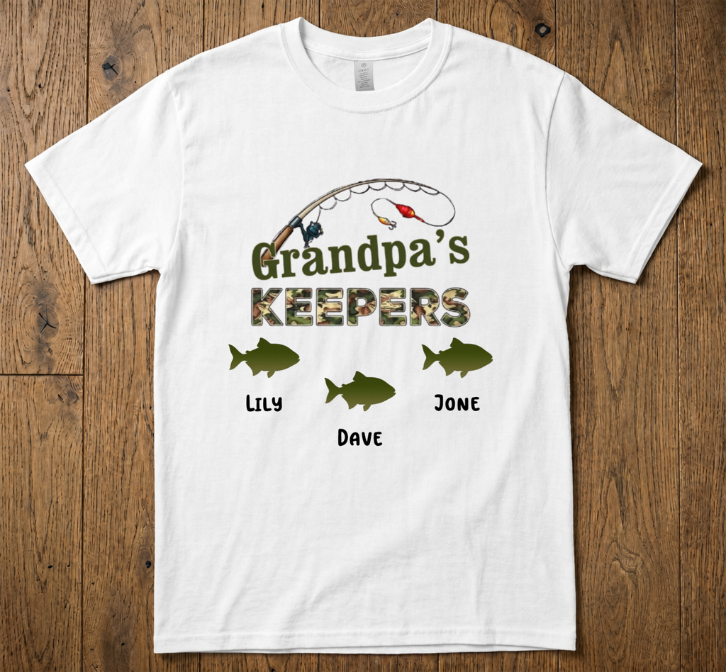Grandpa‘s Keepers Camouflage Pattern Fishing - Personalized Shirt - Gift For Grandpa, Dad