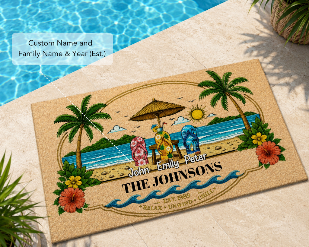 Custom Poolside Shaped Doormat - Personalized Summer Vacation And Travel Gifts For Mom, Dad, Brother, Sister, Kids - Endless Summer