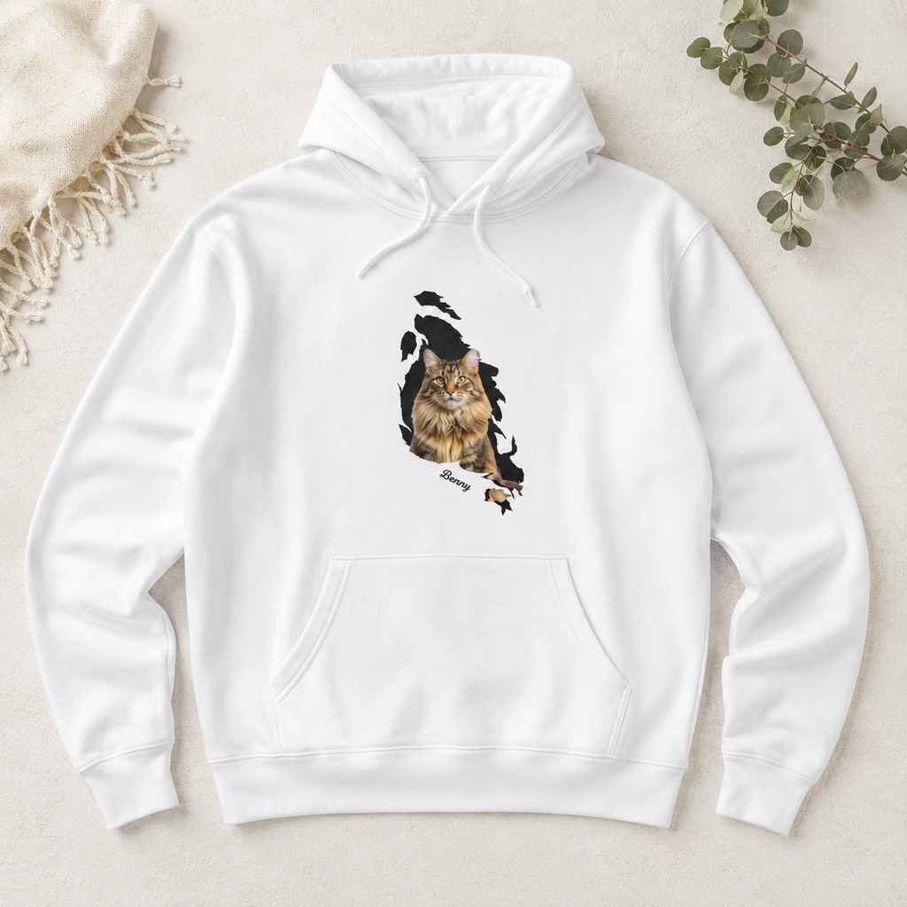Behind The Scratch Personalized Pet Photo Unisex Hoodie – Custom Dog Cat Image, Name & Font Gift