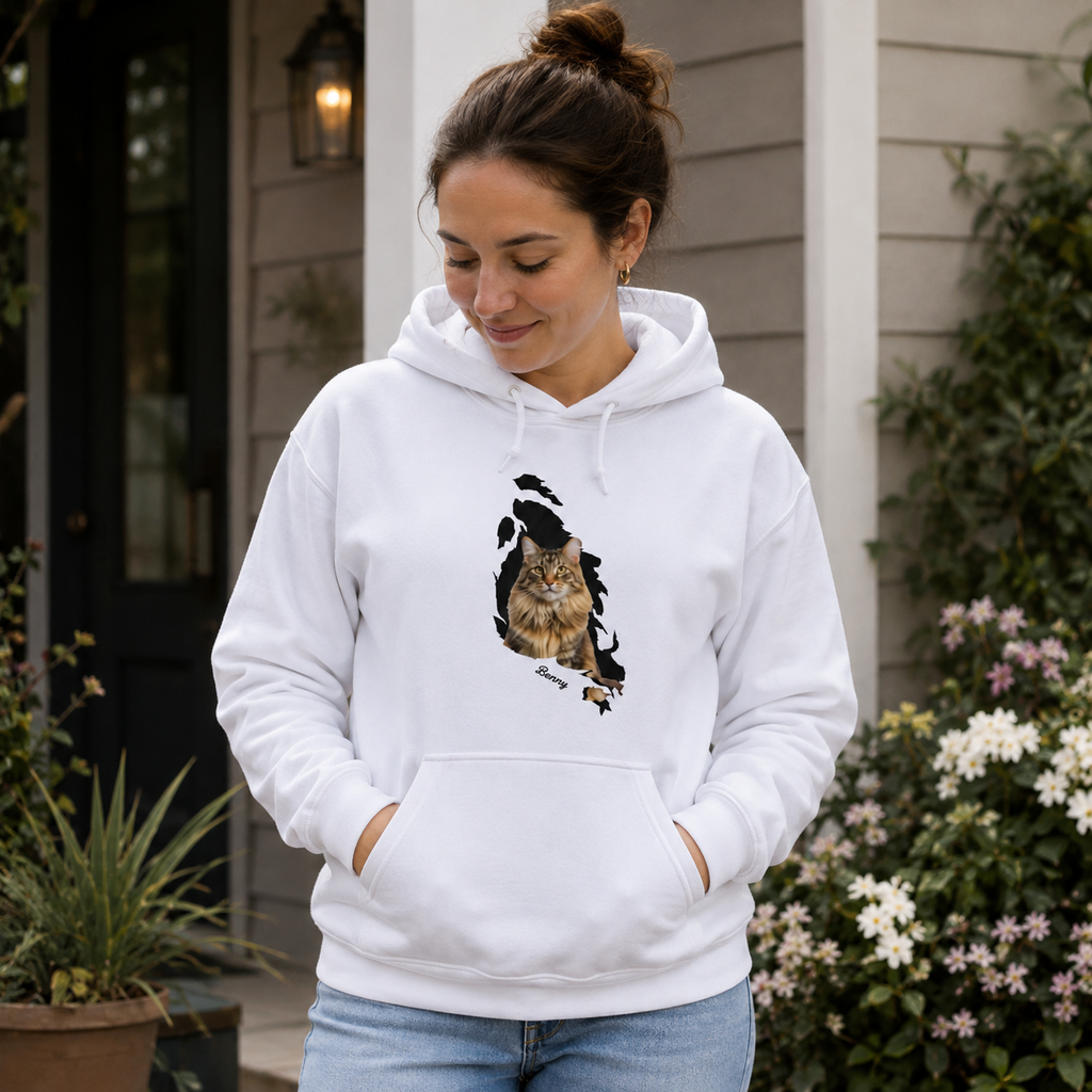 Behind The Scratch Personalized Pet Photo Unisex Hoodie – Custom Dog Cat Image, Name & Font Gift