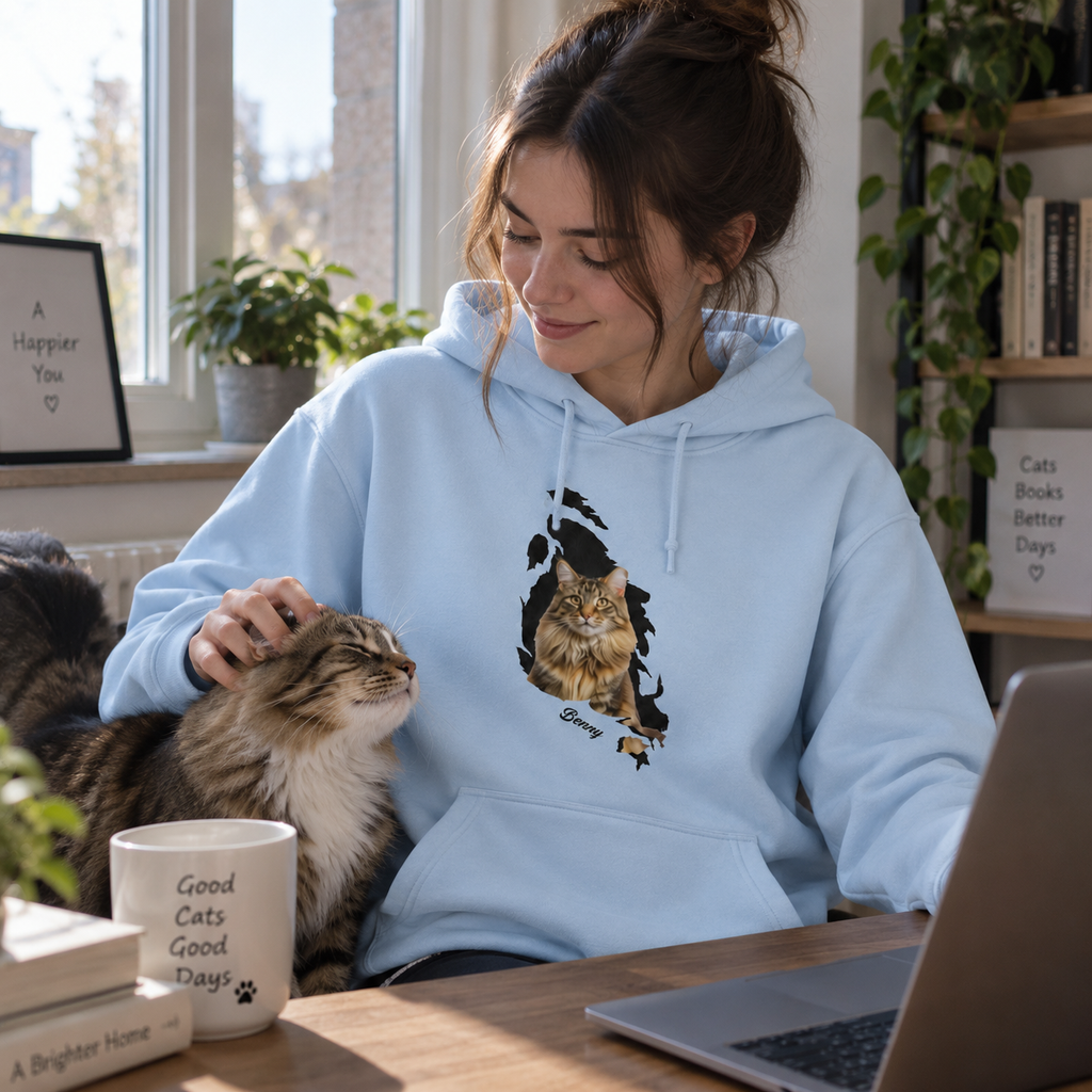Behind The Scratch Personalized Pet Photo Unisex Hoodie – Custom Dog Cat Image, Name & Font Gift