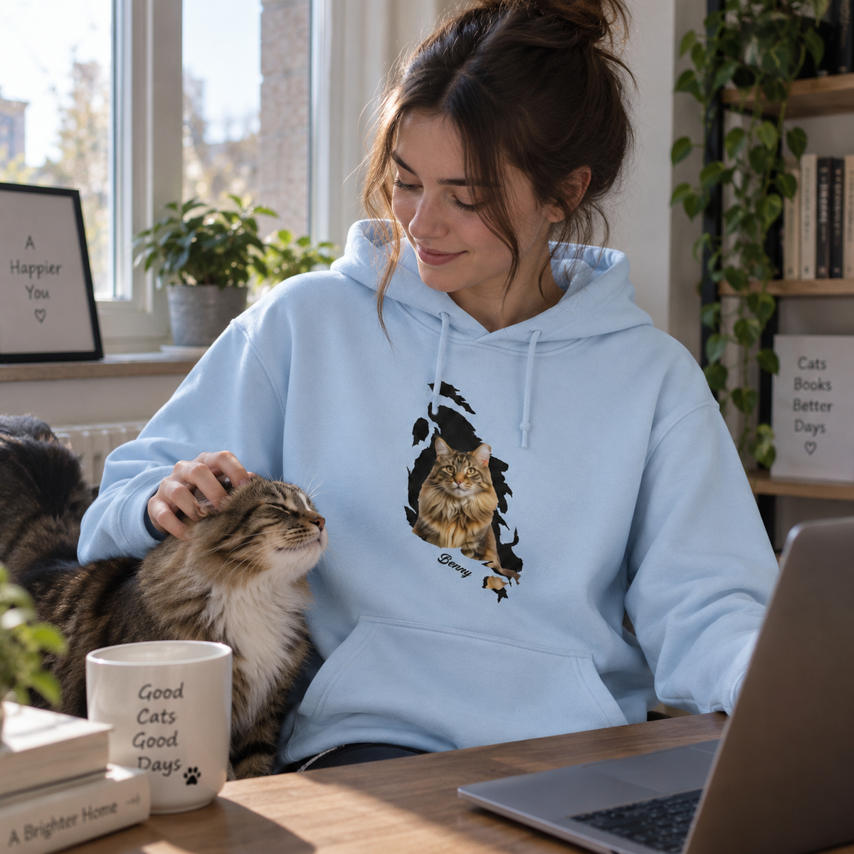 Behind The Scratch Personalized Pet Photo Unisex Hoodie – Custom Dog Cat Image, Name & Font Gift