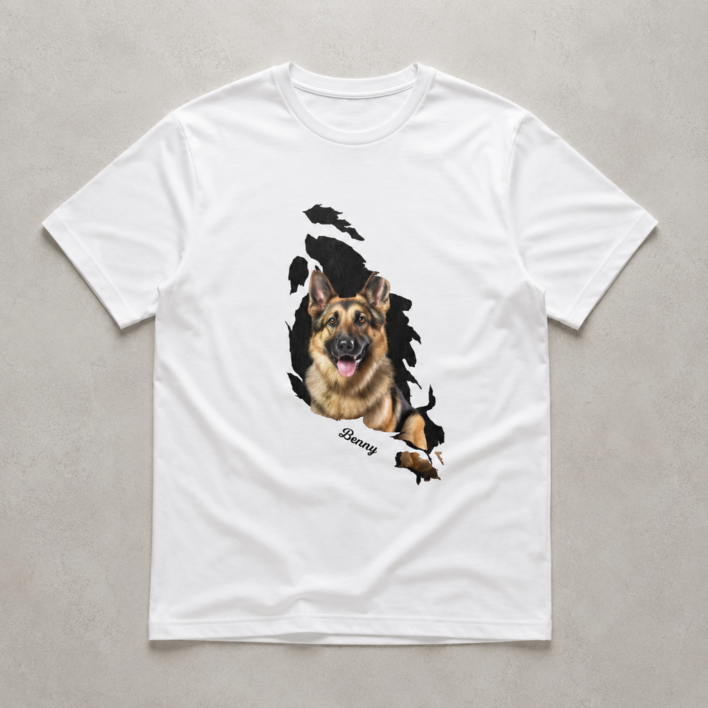 Behind The Scratch Personalized Pet Photo Unisex T-Shirt – Custom Dog Cat Image, Name & Font Gift