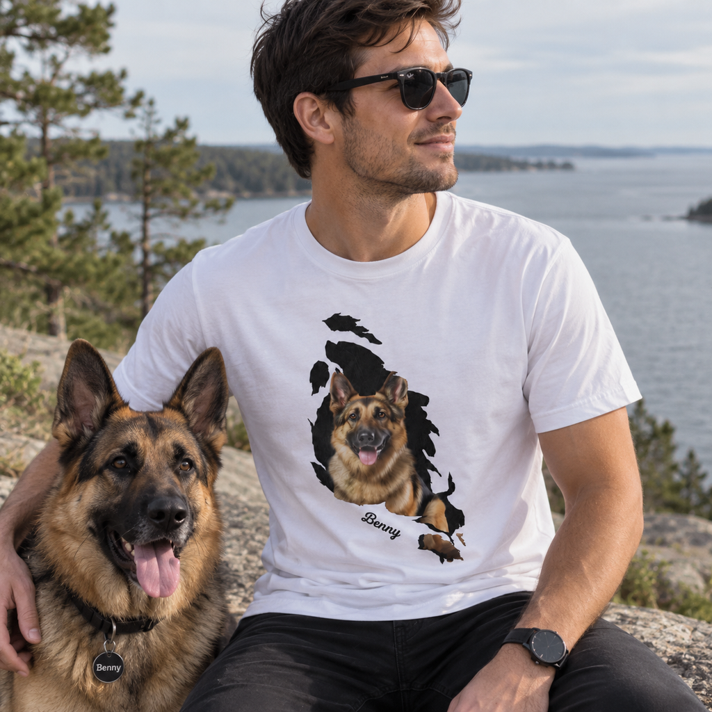 Behind The Scratch Personalized Pet Photo Unisex T-Shirt – Custom Dog Cat Image, Name & Font Gift