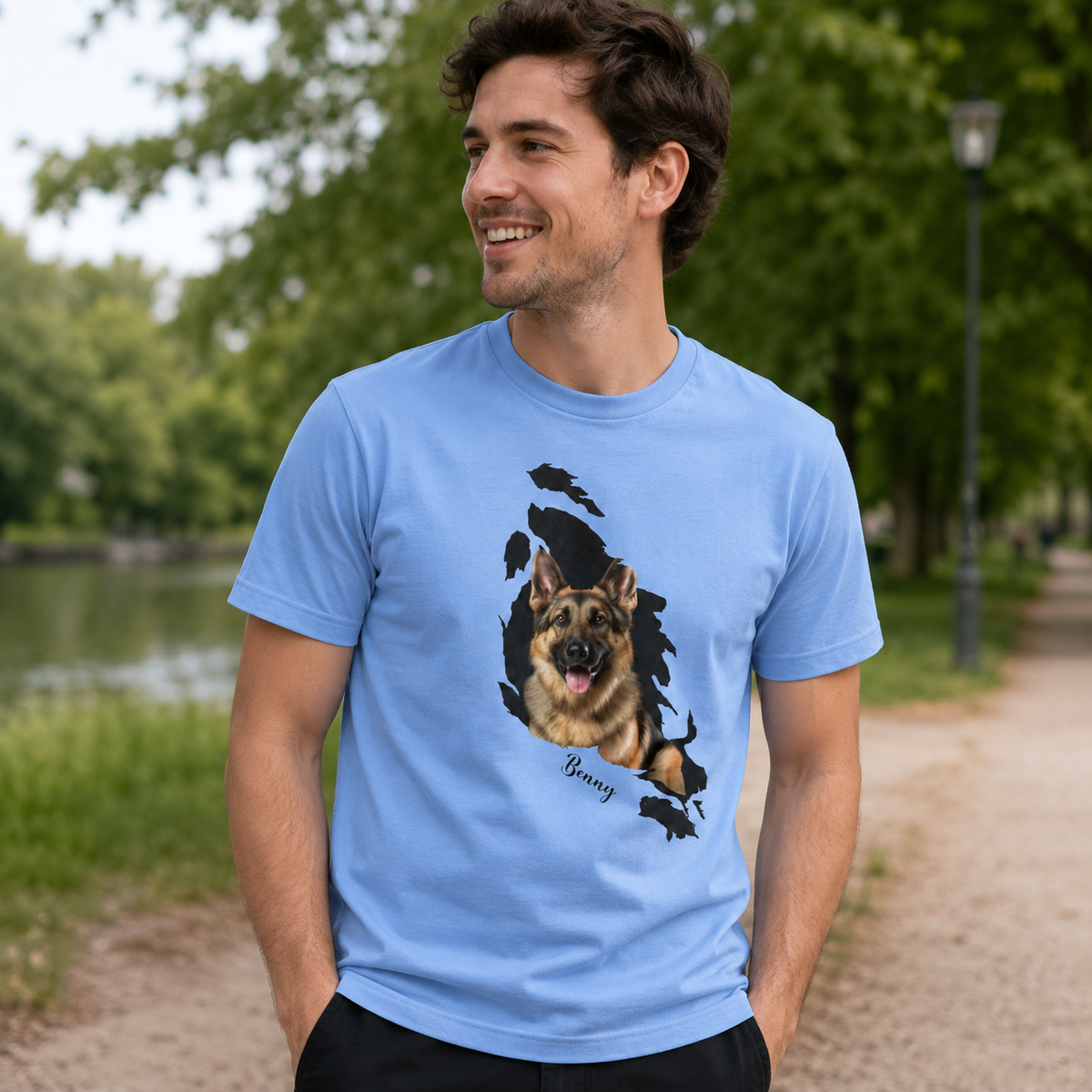 Behind The Scratch Personalized Pet Photo Unisex T-Shirt – Custom Dog Cat Image, Name & Font Gift
