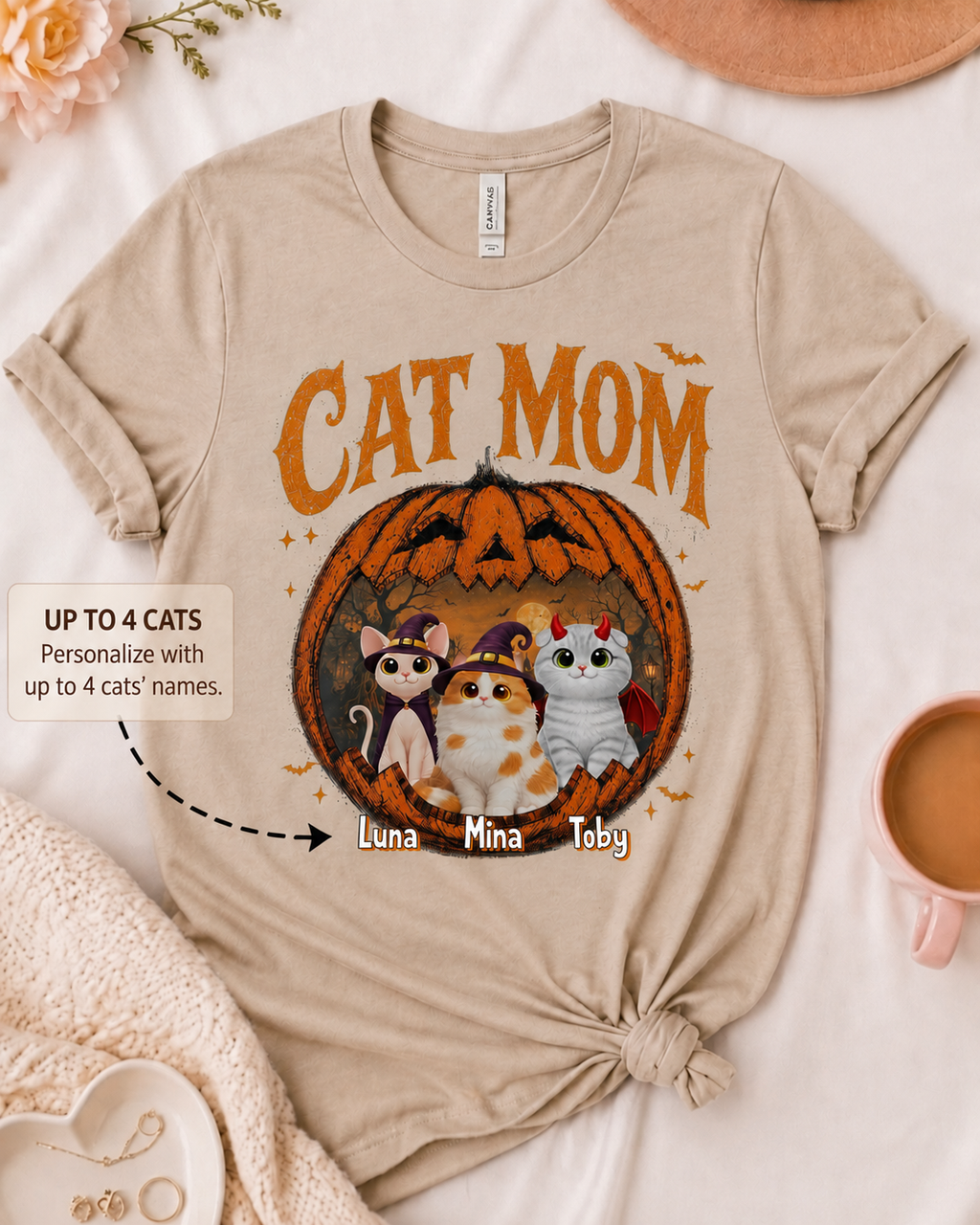 Pumpkin Cats - Personalized Shirt - Halloween Gift For Cat Lovers