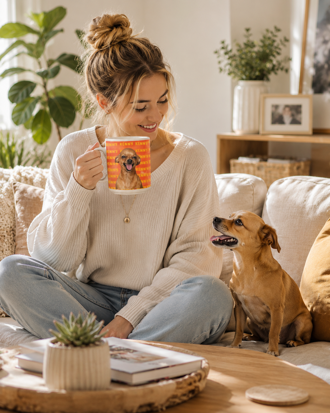 Custom Pet Portrait & Name Watercolor Style - Personalized Ceramic Mug (15oz)