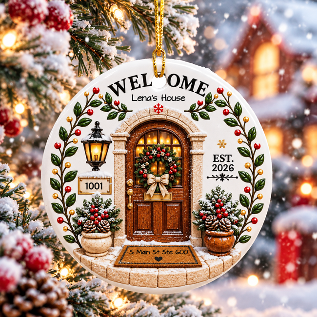 Personalized Ceramic 3D Relief Ornament, Custom New Home Christmas Ornament, House Number Keepsake, First Home Housewarming Gift Main Image