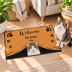 Custom Photo Hello, We're Here - Dog & Cat Personalized Custom Decorative Mat - Gift For Pet Owners, Pet Lovers