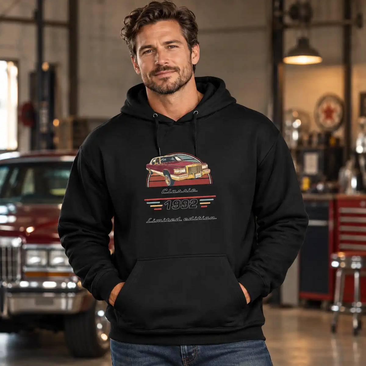 Custom Car Hoodie with Your Photo, Year & Text – Personalized Gift for Dad and Car Lovers