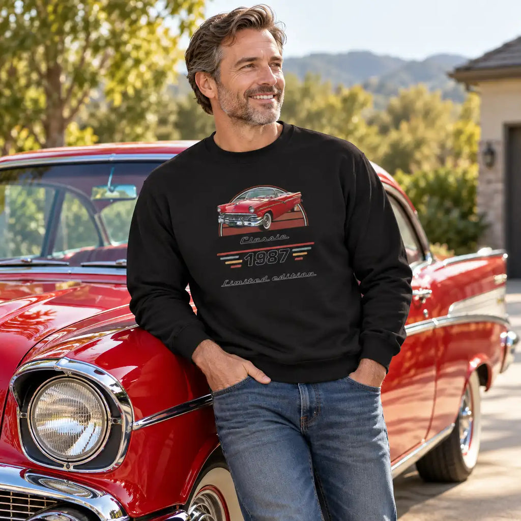 Custom Car Sweatshirt with Your Photo, Year & Text – Personalized Gift for Dad and Car Lovers