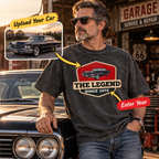 Personalized Classic Car Washed T-Shirt – Custom Car Photo & Year, The Legend Vintage Car Shirt, Gift for Car Lovers