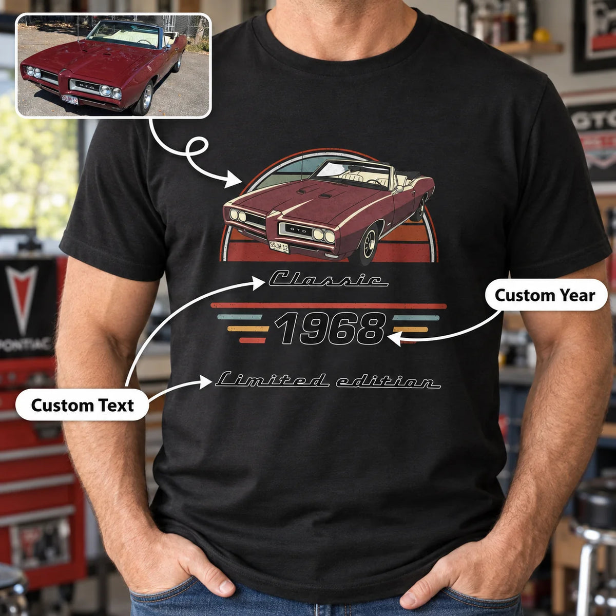 Custom Car T-Shirt with Your Photo, Year & Text – Personalized Gift for Car Lovers