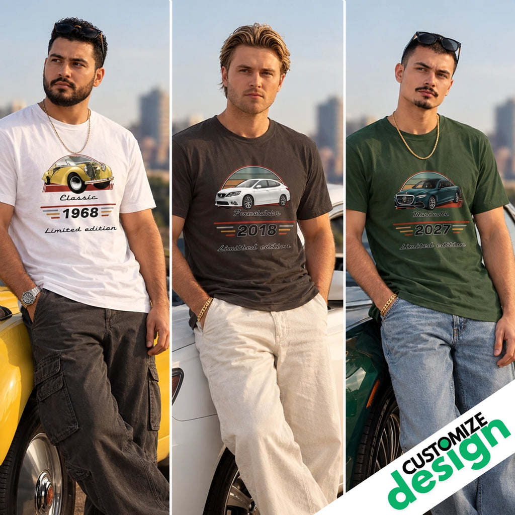 Custom Car T-Shirt with Your Photo, Year & Text – Personalized Gift for Car Lovers